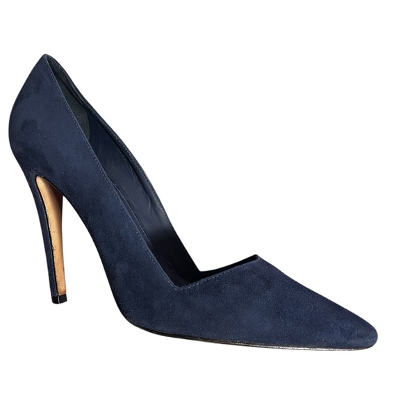 Alice + Olivia Pumps High Heels Dina Blue Suede Leather Pointy Toe size 38 - Picture 3 of 13